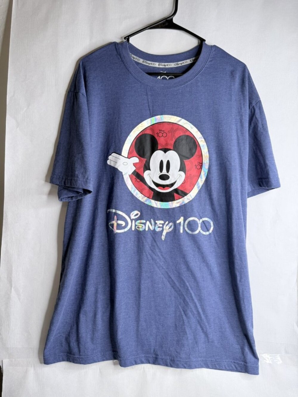 Disney 100 Mickey Mouse Blue Unisex T-Shirt Size XL 60% Cotton 40% Polyester